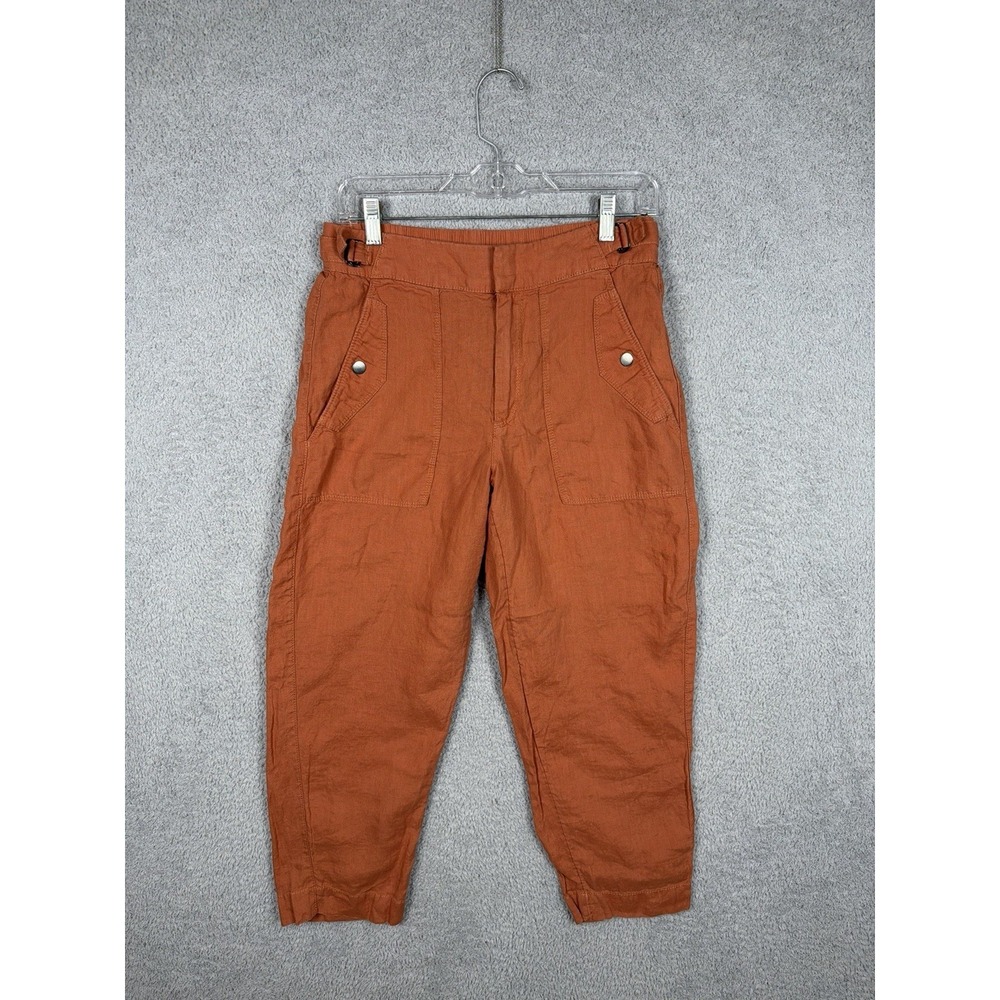 Athleta Voyage Linen Pants Size 4 Petite Orange Cropped Wide Leg 586941‎